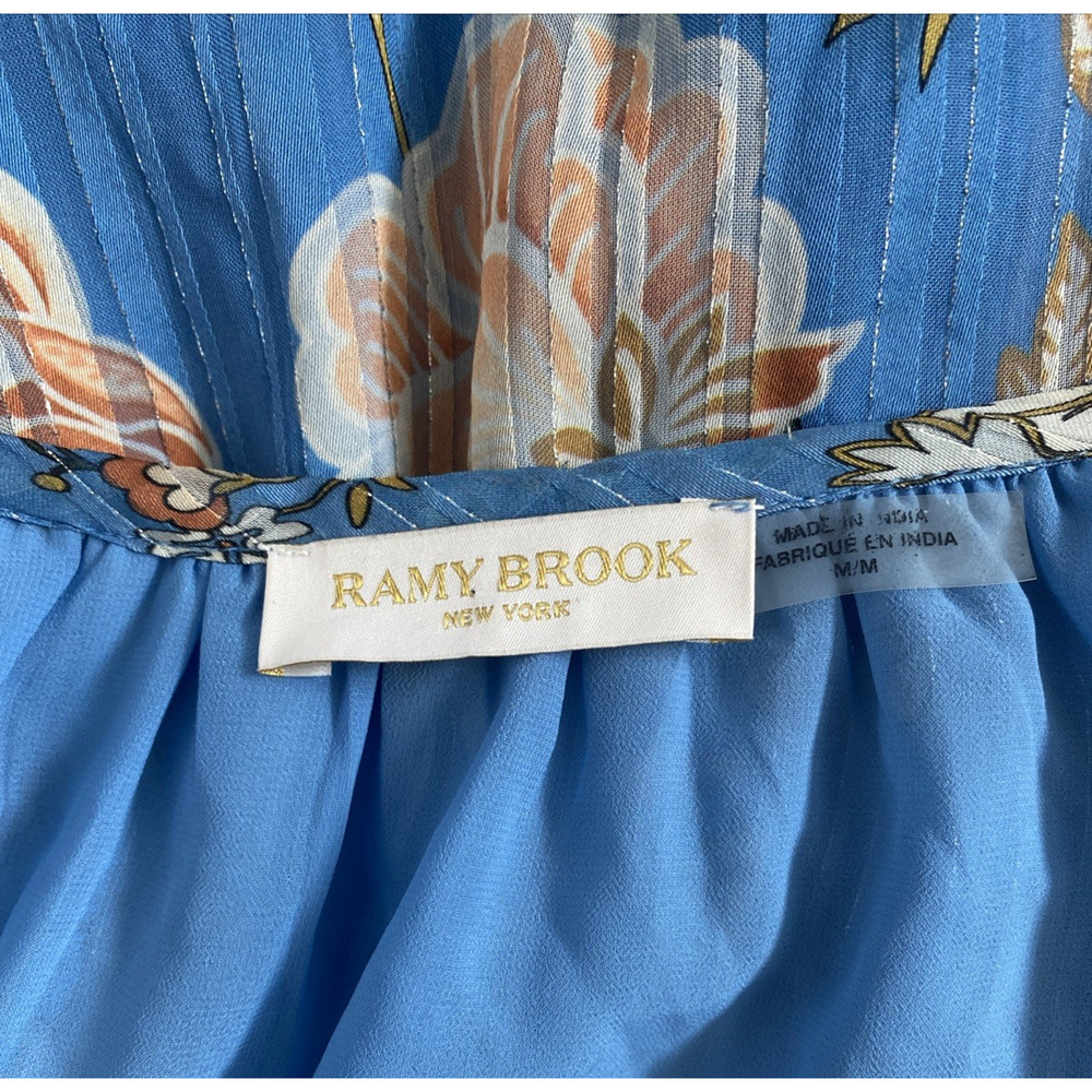 Ramy Brook Printed Hamilton Long Sleeve Mini Blouson Dress Blue Floral Ruffled M - Picture 9 of 12